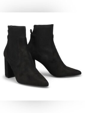 Steve Madden REVENGE Black Fabric Knit Suede Block Heeled Ankle Boots Sz EU38